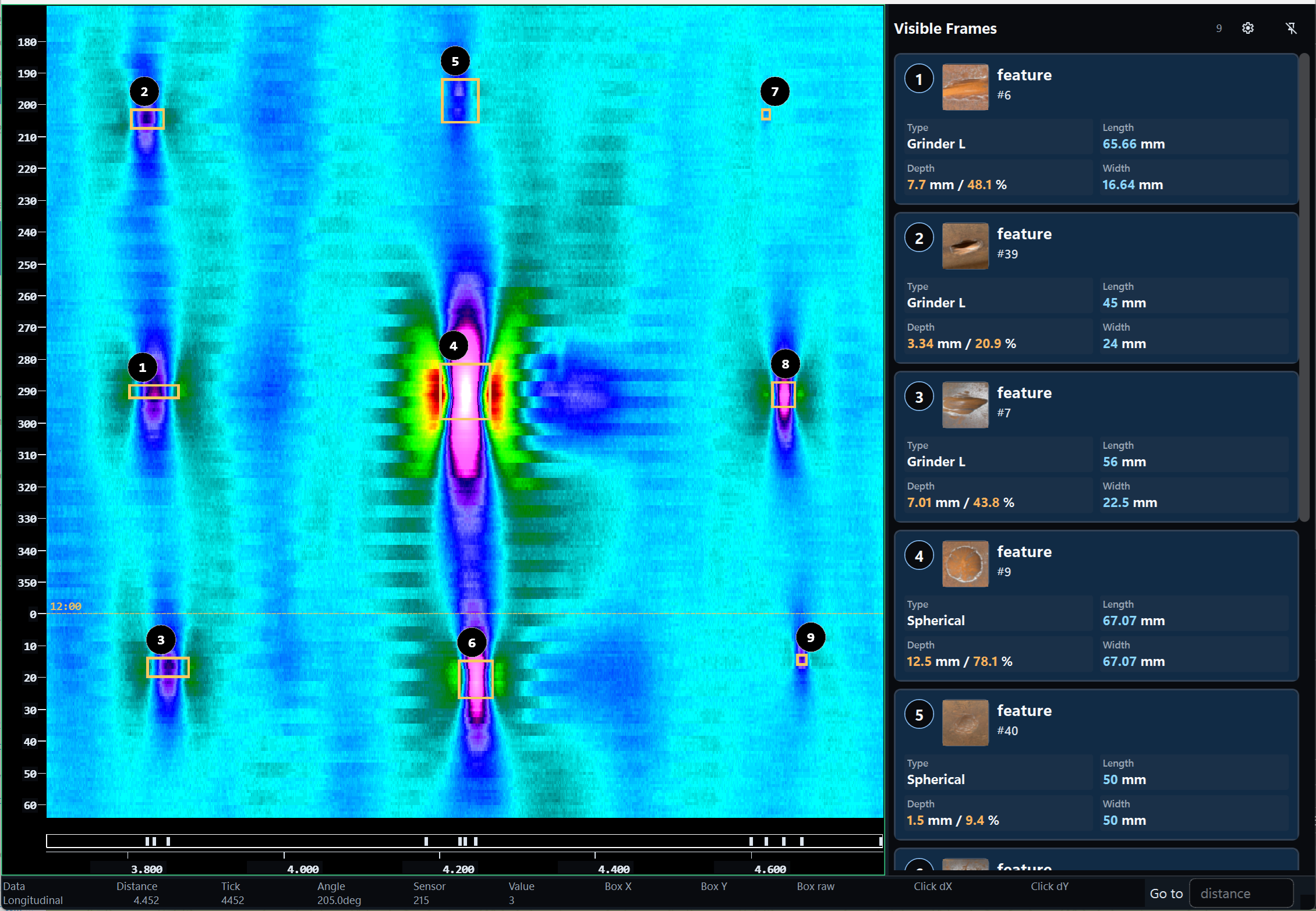 Verionics MFL feature map with visible frames